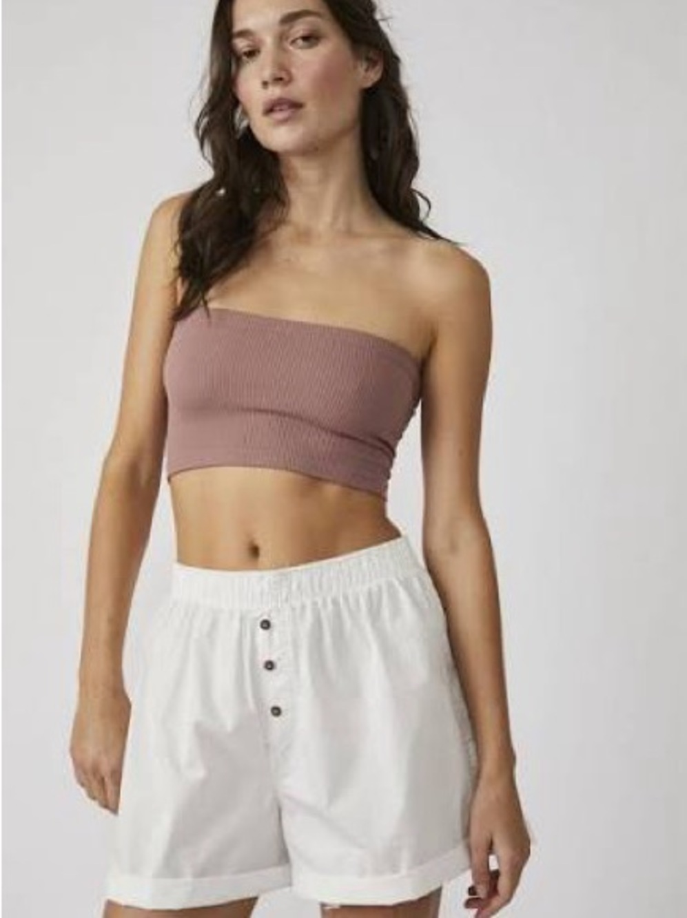 Free People Amelia Ribbed Strapless Bandeau Top Light Sand XS/S